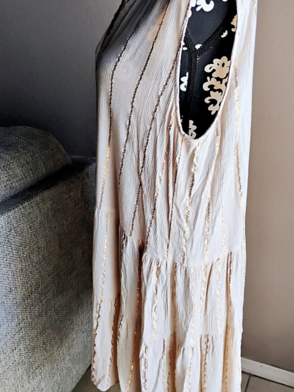 Salty Lemon Striped Mini Dress in White & Gold Size XL Like New - Picture 5 of 10